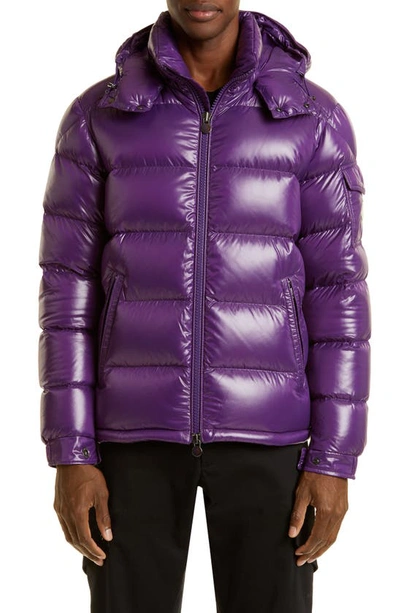 Shop Moncler Maya Lacquered Down Jacket In Purple