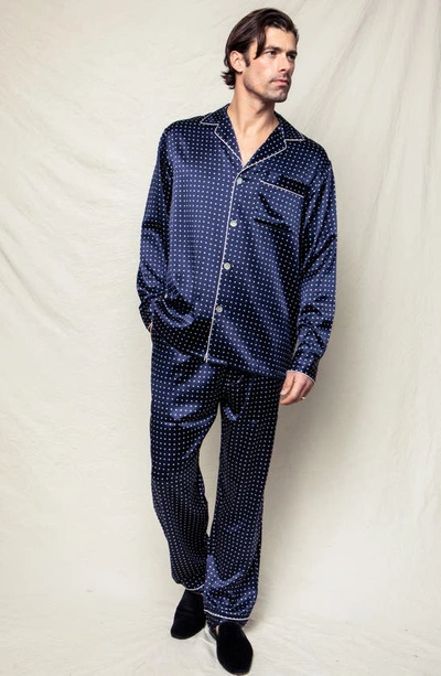 Shop Petite Plume Navy Polka Dot Silk Pajamas