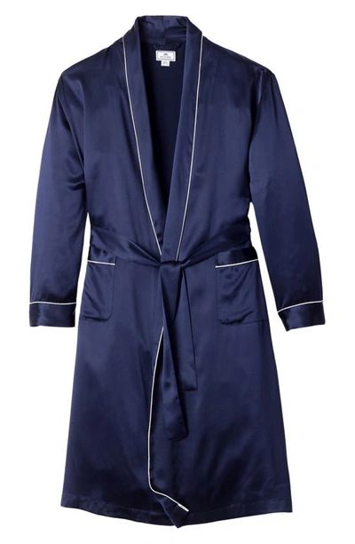 Shop Petite Plume Navy Piped Silk Robe