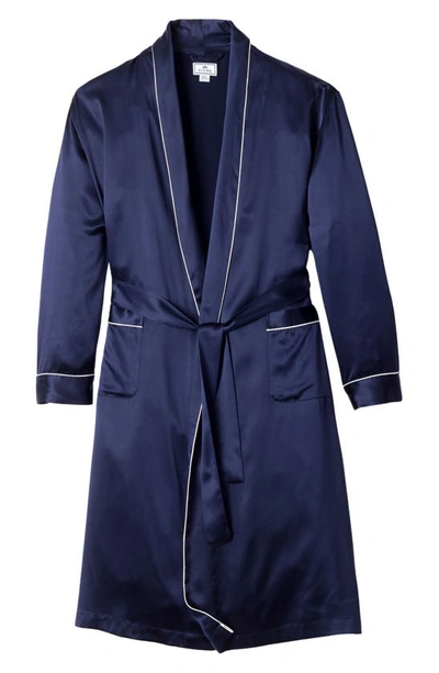 Petite Plume Men's Piped Silk Long Robe In Navy