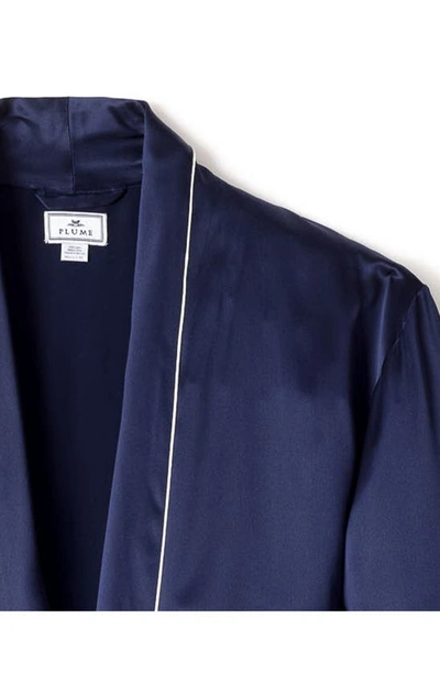 Petite Plume Men's Piped Silk Long Robe In Navy