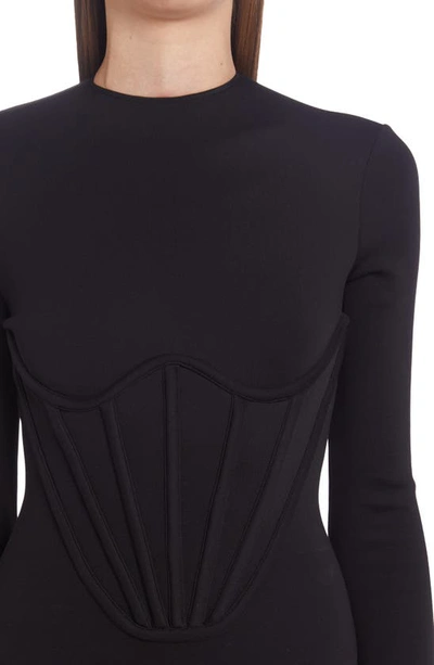 Shop Versace Corset Detail Long Sleeve Neoprene Bodysuit In Nero