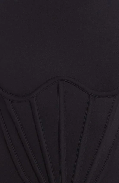 Shop Versace Corset Detail Long Sleeve Neoprene Bodysuit In Nero