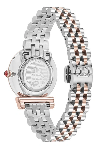 Shop Ferragamo Gancini Bracelet Watch, 28mm In Rose Gold/ Stainless/ White