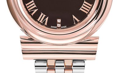 Shop Ferragamo Gancini Bracelet Watch, 28mm In Rose Gold/ Stainless/ Black