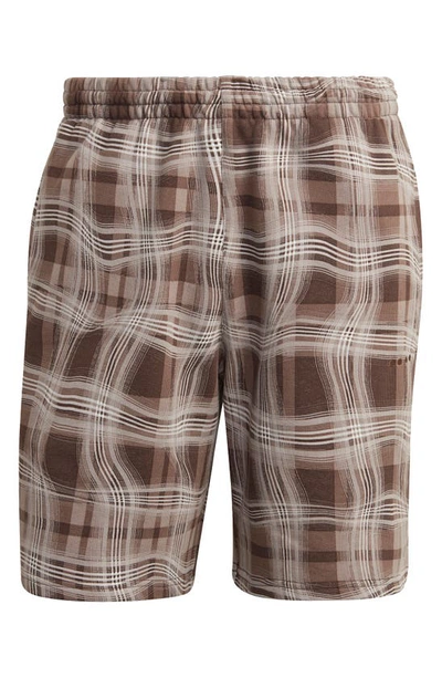 Shop Adidas Originals Reveal Distorted Plaid French Terry Shorts In Chalky Brown