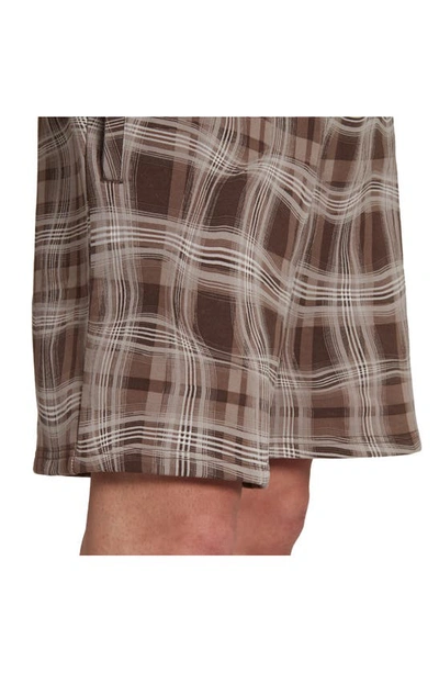 Shop Adidas Originals Reveal Distorted Plaid French Terry Shorts In Chalky Brown