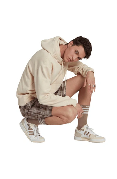 Shop Adidas Originals Reveal Distorted Plaid French Terry Shorts In Chalky Brown