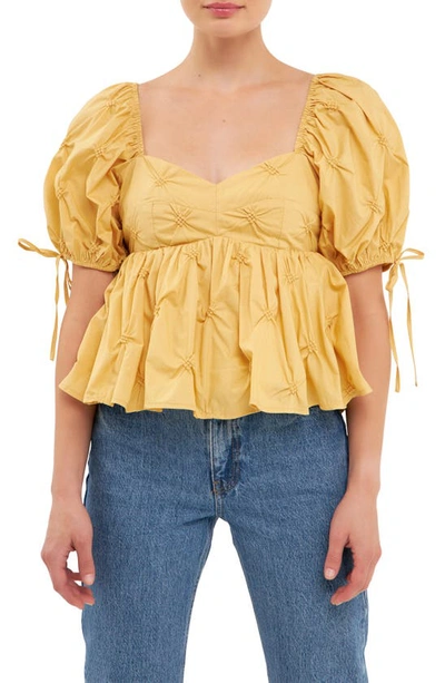 English Factory Textured Cotton Babydoll Top In Mustard