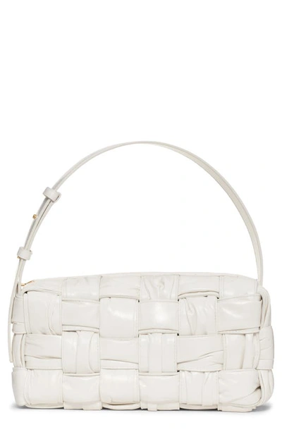 Shop Bottega Veneta Brick Plissé Intrecciato Leather Shoulder Bag In White-m Brass