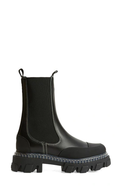 Shop Ganni Cleated Mid Chelsea Boot In Black