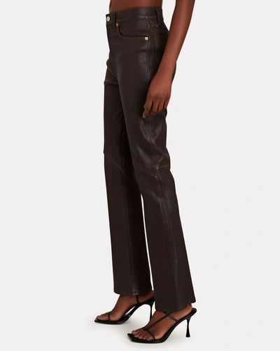 Shop Re/done 70s Leather Bootcut Pants In Brown