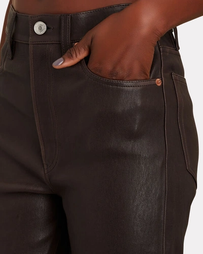 Shop Re/done 70s Leather Bootcut Pants In Brown