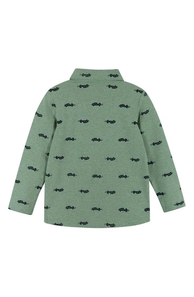 Shop Andy & Evan Kids' Piqué Knit Button Front Shirt In Green Racecar