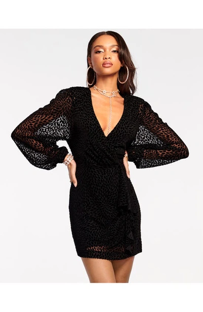 Shop Ramy Brook Aman Long Sleeve Burnout Velvet Minidress In Black