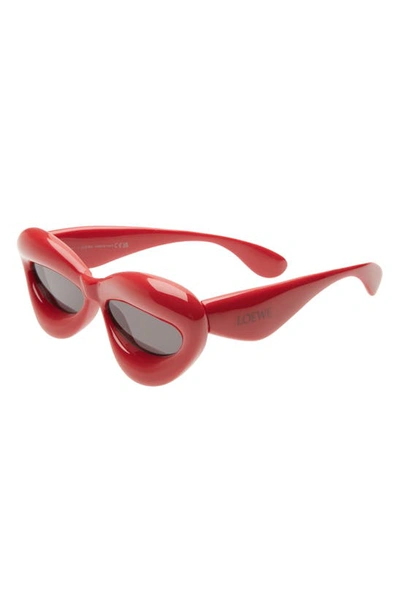 Shop Loewe 55mm Cat Eye Sunglasses In Shiny Red / Smoke