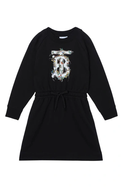 Shop Burberry Kids' Alba Tb Monogram Long Sleeve Cotton Sweatshirt Dress In Black