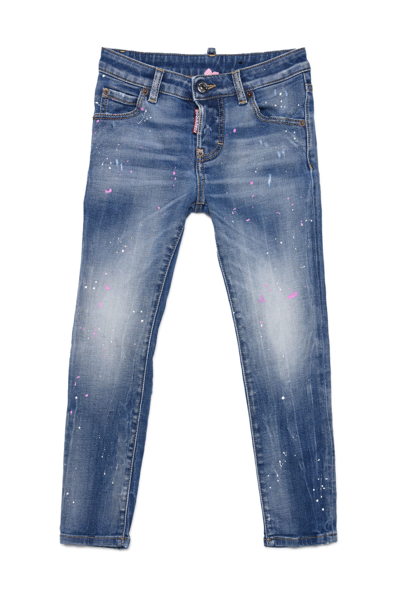 Dsquared2 Kids Slim Fit Jeans In Blue Denim With All-over Paint Stains |  ModeSens