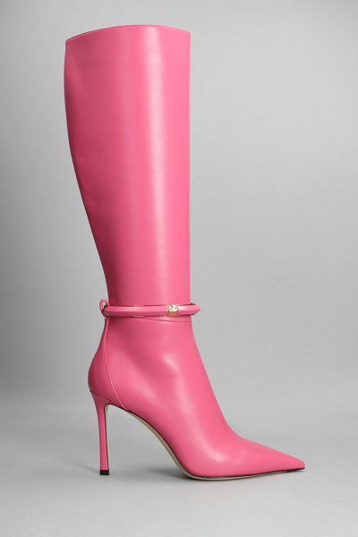 Shop Jimmy Choo Dreece High Heels Boots In Rose-pink Leather