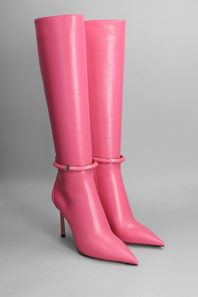 Shop Jimmy Choo Dreece High Heels Boots In Rose-pink Leather