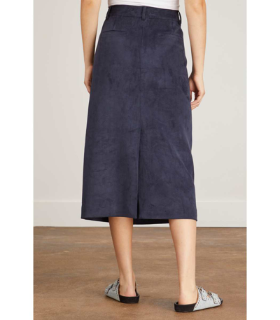 Shop Tibi Ultrasuede Midi Trouser Skirt In Midnight Navy In Black