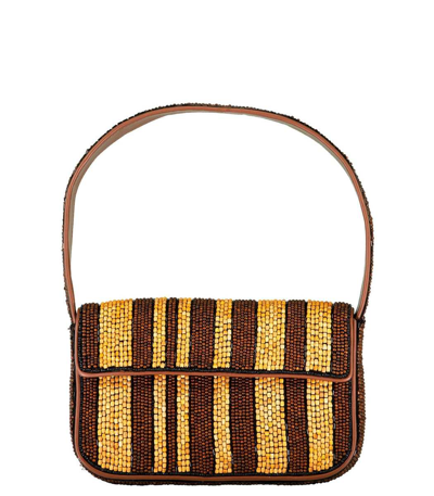 Shop Staud Tommy Wood Beaded Bag In Wood Stripe