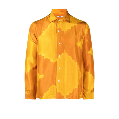 Shop Bode Orange Lehariya Tie-dye Silk Shirt