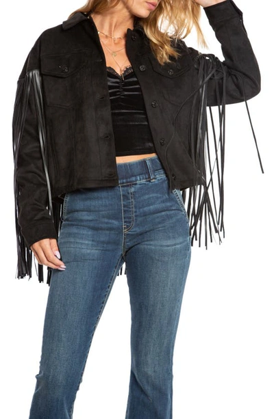 Juicy Couture Fringe Faux Leather Trucker Jacket In Black