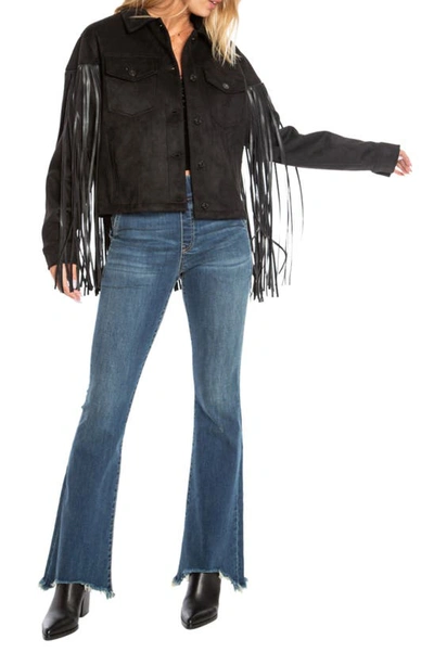 Juicy Couture Fringe Faux Leather Trucker Jacket In Black