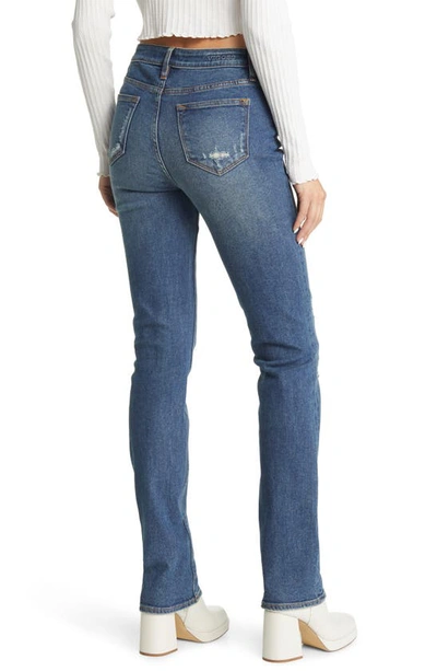 Shop Vigoss Ace Ripped Deconstructed High Waist Straight Leg Jeans In Medium Wash