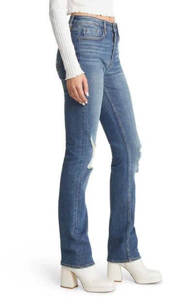 Shop Vigoss Ace Ripped Deconstructed High Waist Straight Leg Jeans In Medium Wash