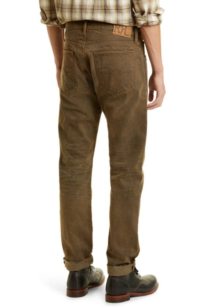 Shop Double Rl Slim Fit Jeans In Distressed Brown Wash