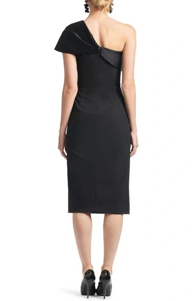 Shop Sachin & Babi Sandra One-shoulder Bow Sheath Dress In Black