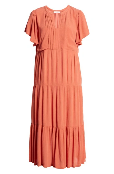 Shop Beachlunchlounge Asena Flutter Sleeve Midi Dress In Coral Blossom
