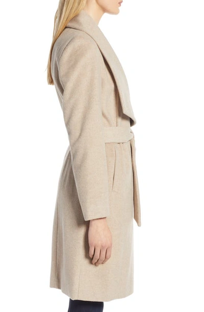 Shop Cole Haan Signature Slick Wool Blend Wrap Coat In Bone