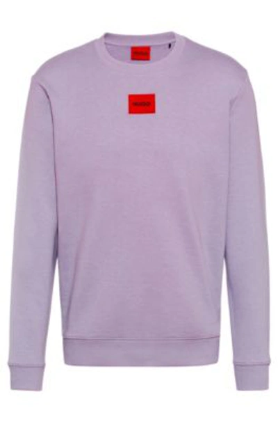 Shop Hugo Cotton-terry Sweatshirt With Red Logo Label- Light Purple Men's Tracksuits Size L