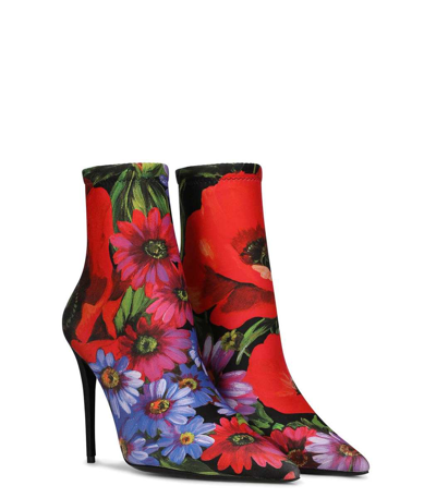 Shop Dolce & Gabbana Pointed Toe Flower Bootie In Nero