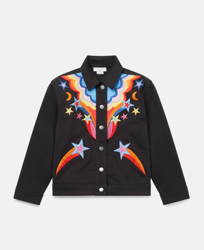 Shop Stella Mccartney Cosmic Embroidered Gabardine Jacket In Black