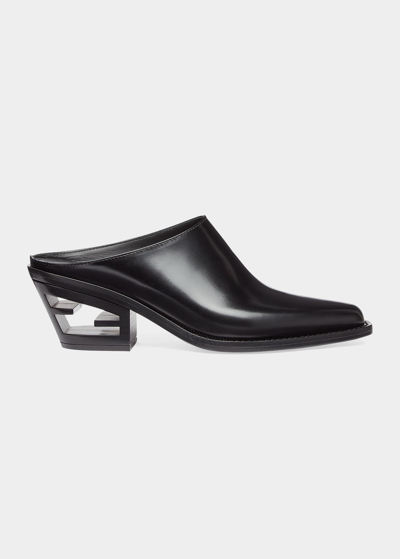Shop Fendi Vitello Leather Cutout-heel Mules In Black