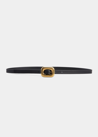 Shop Bottega Veneta Calf Leather Skinny Belt In Black Brass