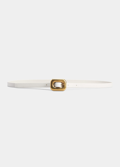 Shop Bottega Veneta Calf Leather Skinny Belt In White Brass