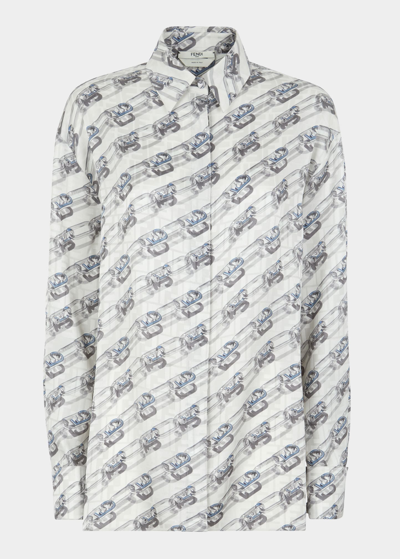 Shop Fendi O'lock Chain Print Button-down Silk Shirt In Babe