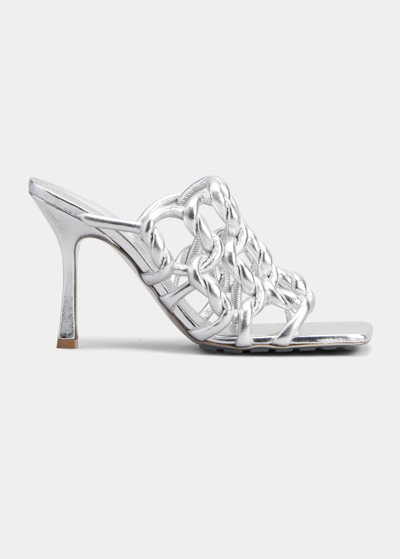 Shop Bottega Veneta Reflection Metallic Weave Mule Sandals In 1414 Silver