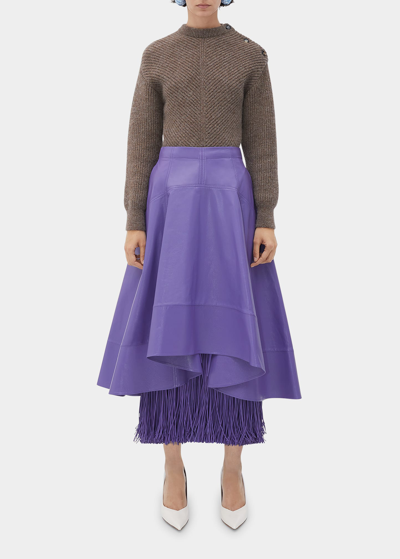 Shop Bottega Veneta Shiny Leather High-low Midi Skirt In Purple