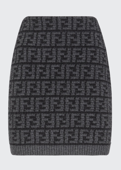 Shop Fendi Ff Logo Crochet Cashmere Mini Skirt In Black