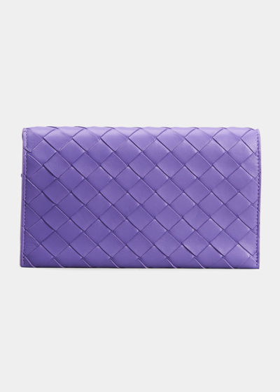 Shop Bottega Veneta Intrecciato Wallet On Strap In Purple