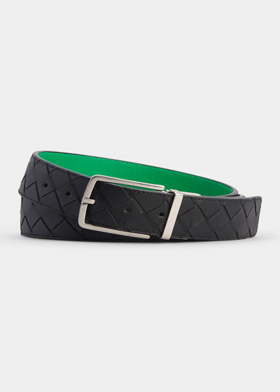 Shop Bottega Veneta Men's Reversible Intrecciato Leather Belt In Nero/club