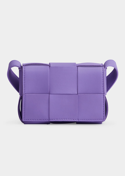 Shop Bottega Veneta Mini Cassette Woven Crossbody Bag In Purple