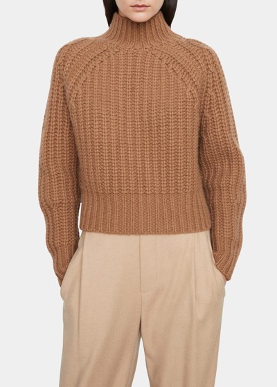 Shop Vince Ribbed Turtleneck Sweater In Camel