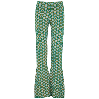 Shop Dodo Bar Or Dai Green Jacquard Flared Knitted Trousers